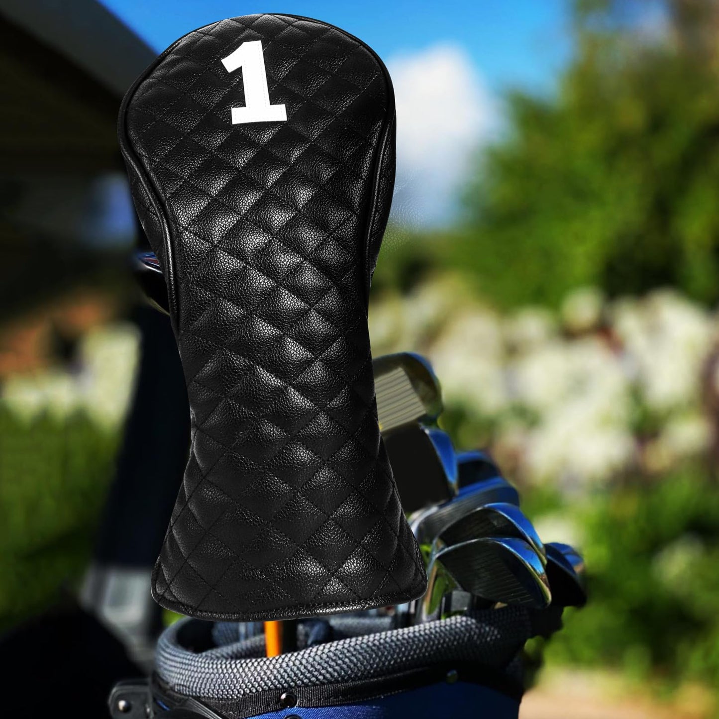 FINGER TEN Golf Club Head Covers for Woods Driver Fairway Hybrid with Interchangeable Number Tag 1 3 5 Premium Leather Headcovers for Women Men (Black, D+F+H)