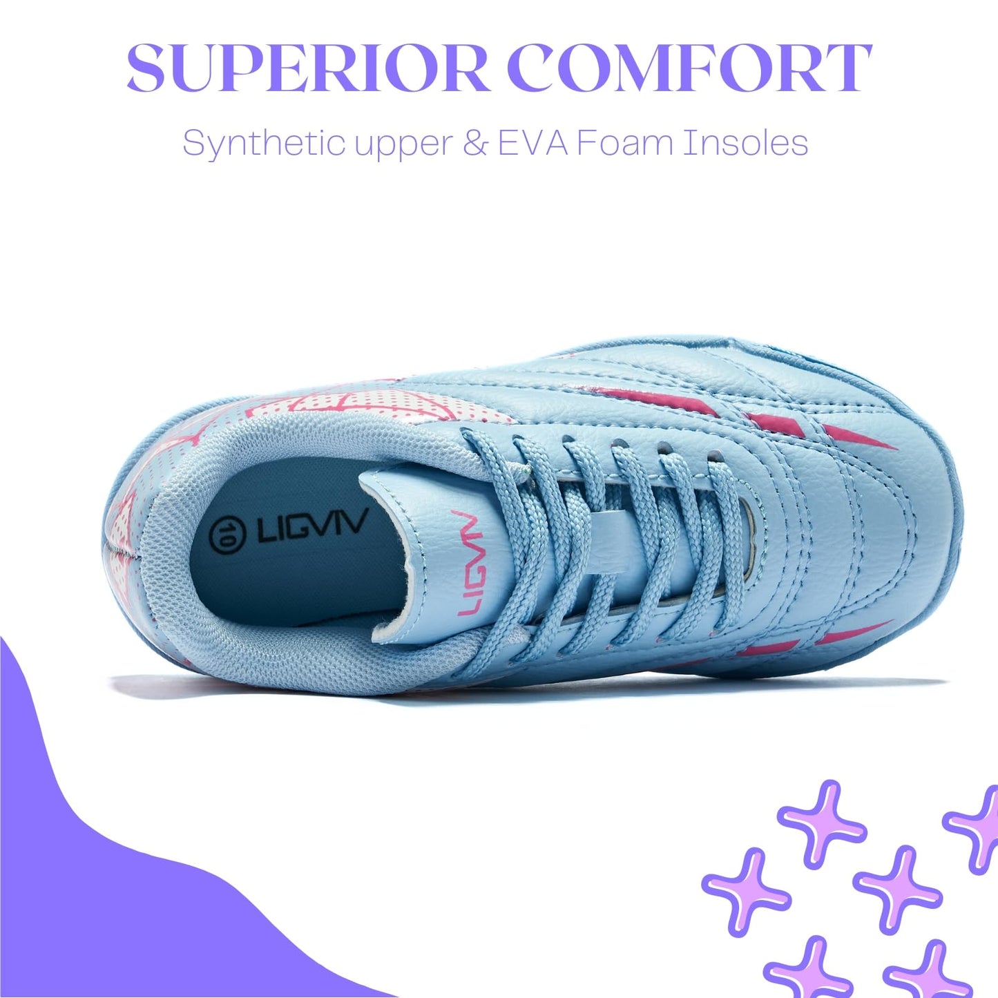 LIGVIV Girls Soccer Cleats for Toddler and Little Kids - FG Lace Up Soccer Shoes - Firm Ground Outsoles for Artificial Turf (Pink Blue, Little Kid, 11, Numeric, US Footwear Size System, Medium)