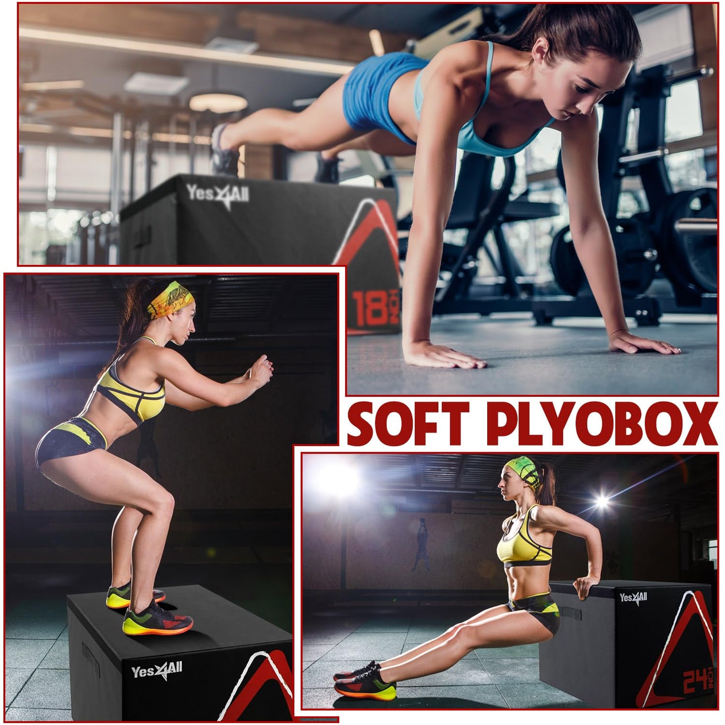 Yes4All Adjustable Soft Plyo Box/Plyometric Jump Box for Plyometric Exercises, Crosstrain, Box-squats - 24inch