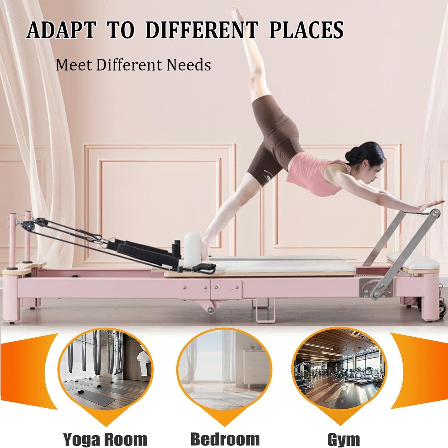 Pilates Reformer,Foldable Pilates Machine Equipment for Home and Studio Cardio Fitness Rebounder Suitable for Beginners and Intermediate Users (White)