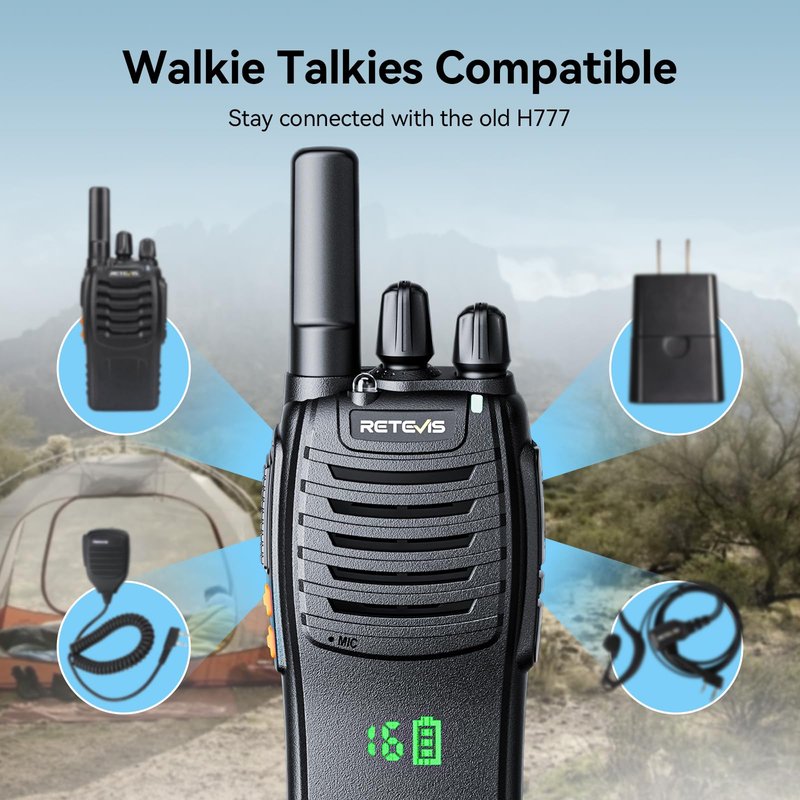 Retevis H-777H Walkie Talkies Rechargeable,2 Way Radios Long Range,USB-C,VOX,Short Antenna,Hidden Display,Flashlight,Portable FRS Two-Way Radios for Adults Skiing Gift Family (3 Pack)