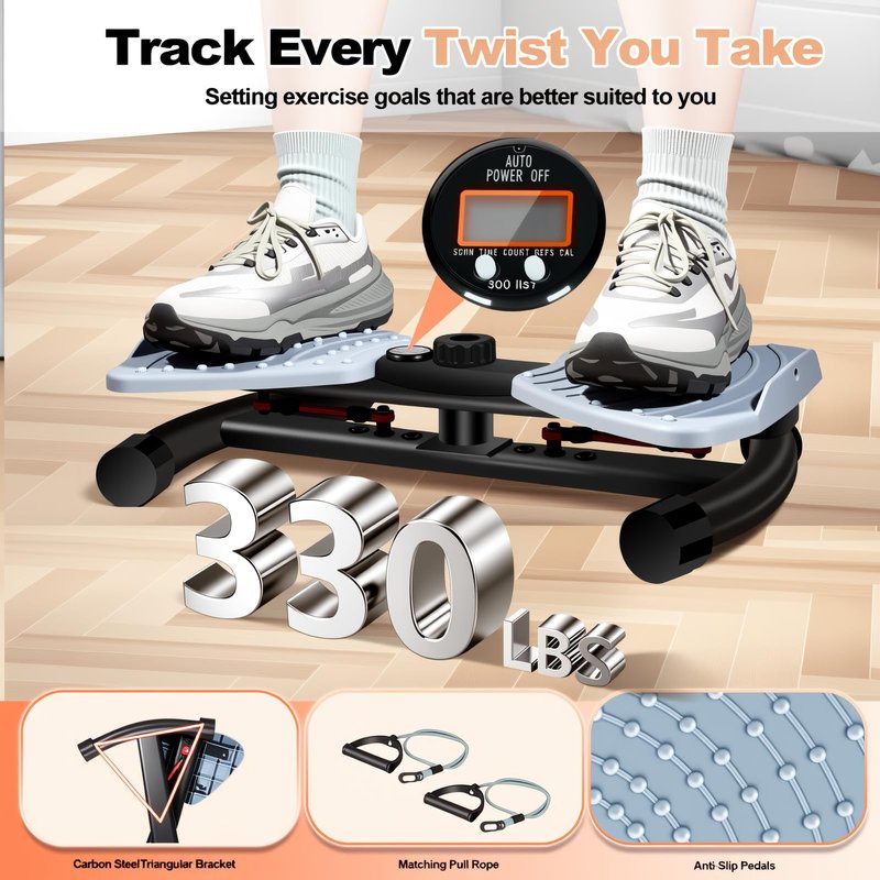 Duvike Waist Twisting Machine with LED Digital Monitor & Bonus Yoga Mat – Ultra-Quiet 20 dB Ab Twister Board, Non-Slip, Heavy-Duty 330 lbs Capacity Home Gym Equipment for Core Training & Belly Fat