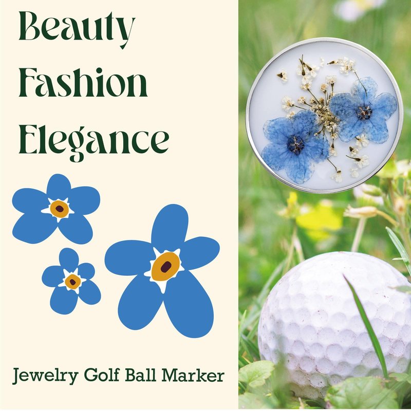 E TRUEE Golf Ball Marker hat Clip with Ball Marker, Handmade Pressed Flower Golf Marker, Golf Gifts, Golf Accessories for Women