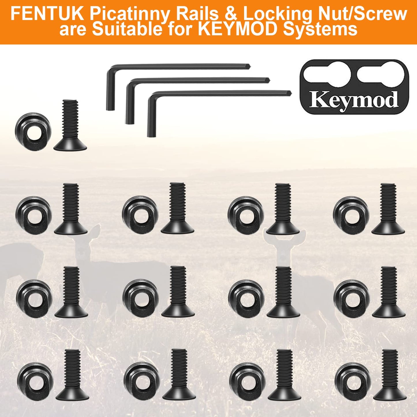 FENTUK Single Keymod Picatinny Rails Set 3 5 7 9 11 13 Slot with 13 T-Nuts & 13 Screws, 3 Allen Wrench - Black
