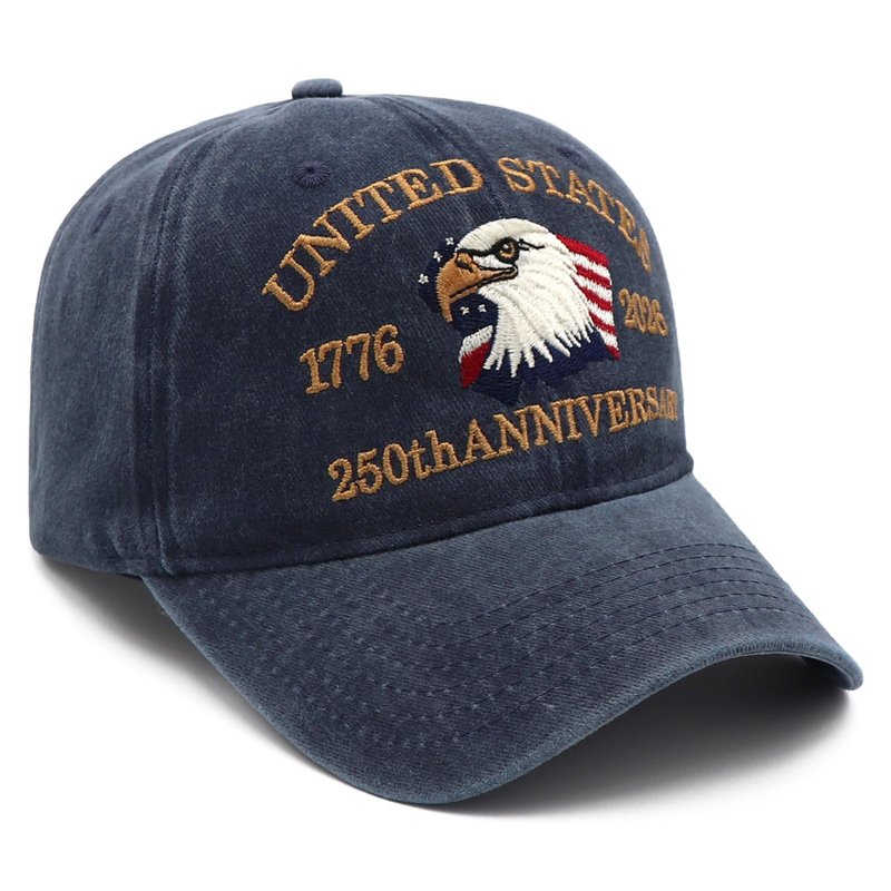 250th Anniversary USA Hat - United States 250th Anniversary Retro Adjustable Embroidered Baseball Cap Navy Blue