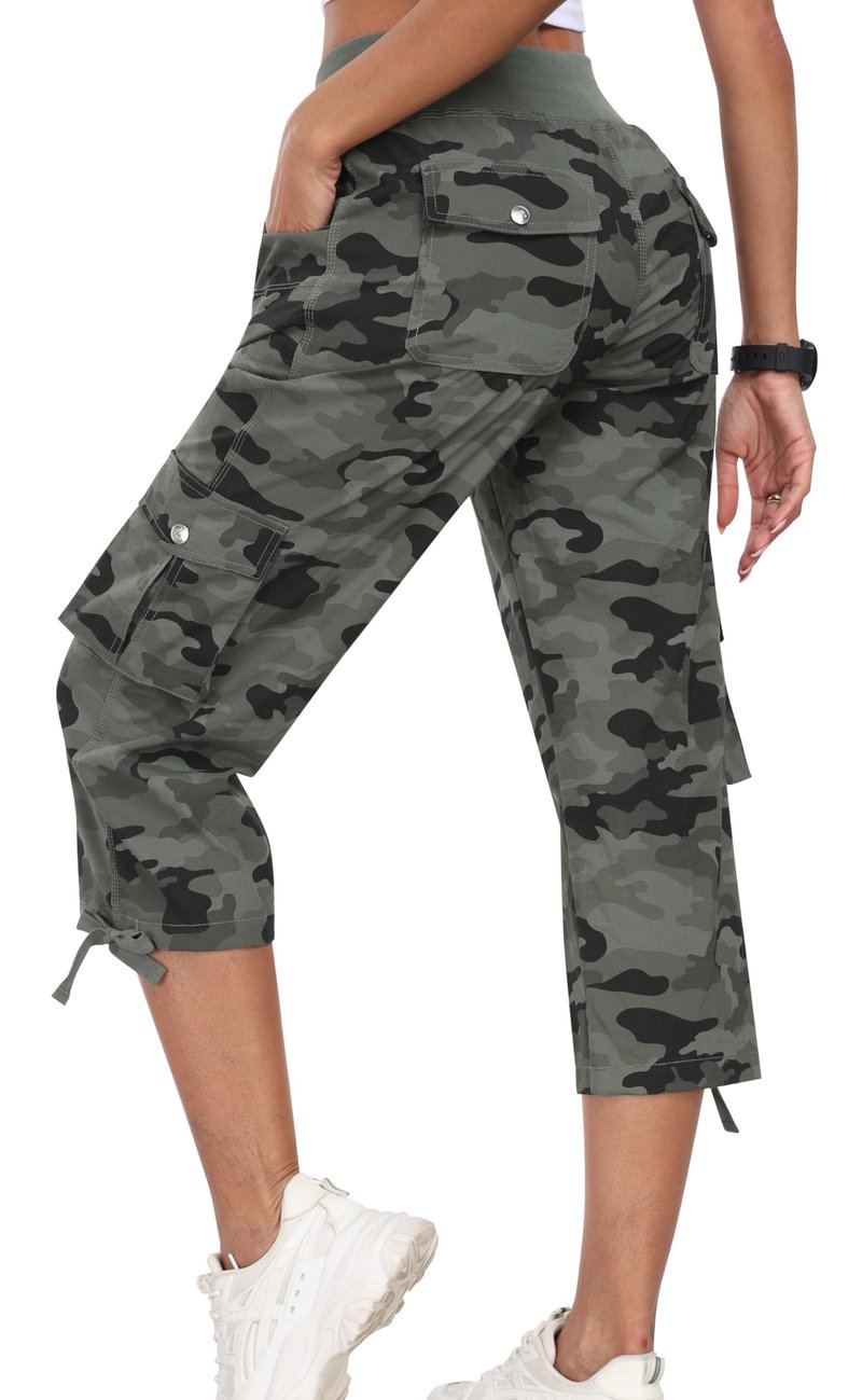 MoFiz Hiking Cargo Shorts for Women Outdoor Quick Dry Athletic Shorts for Boating Camping with Pockets Camo Green L