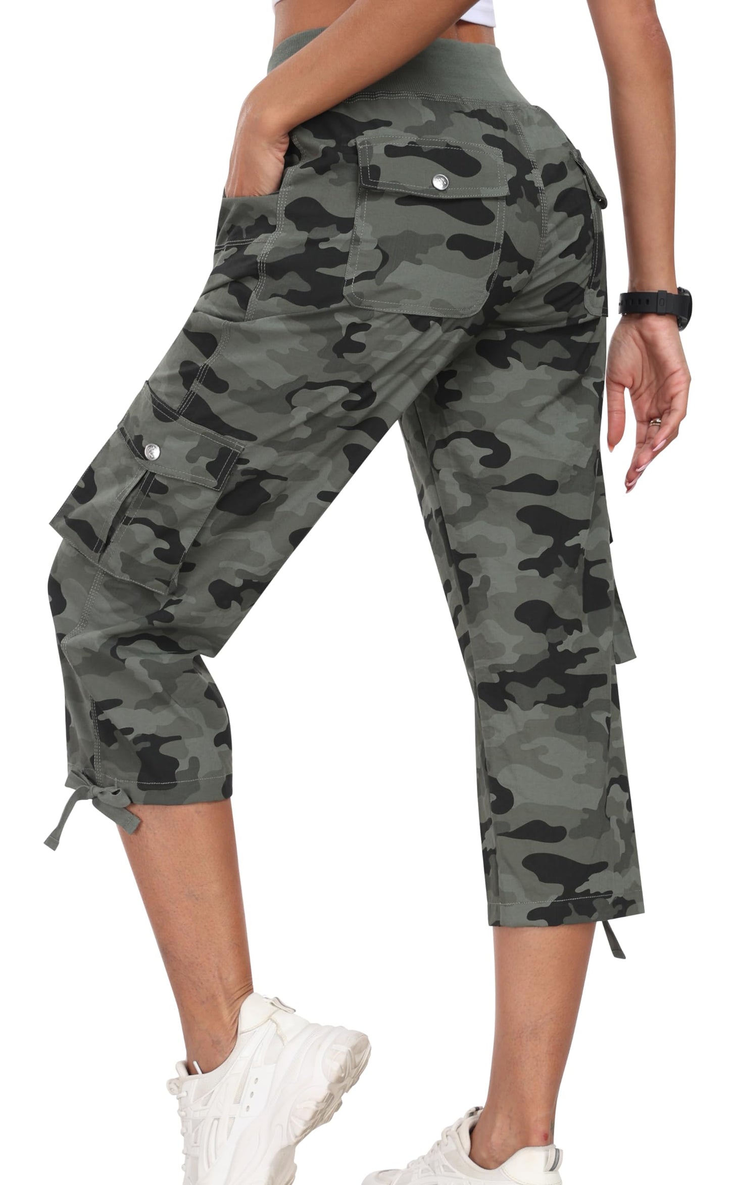 MoFiz Hiking Cargo Shorts for Women Outdoor Quick Dry Athletic Shorts for Boating Camping with Pockets Camo Green L