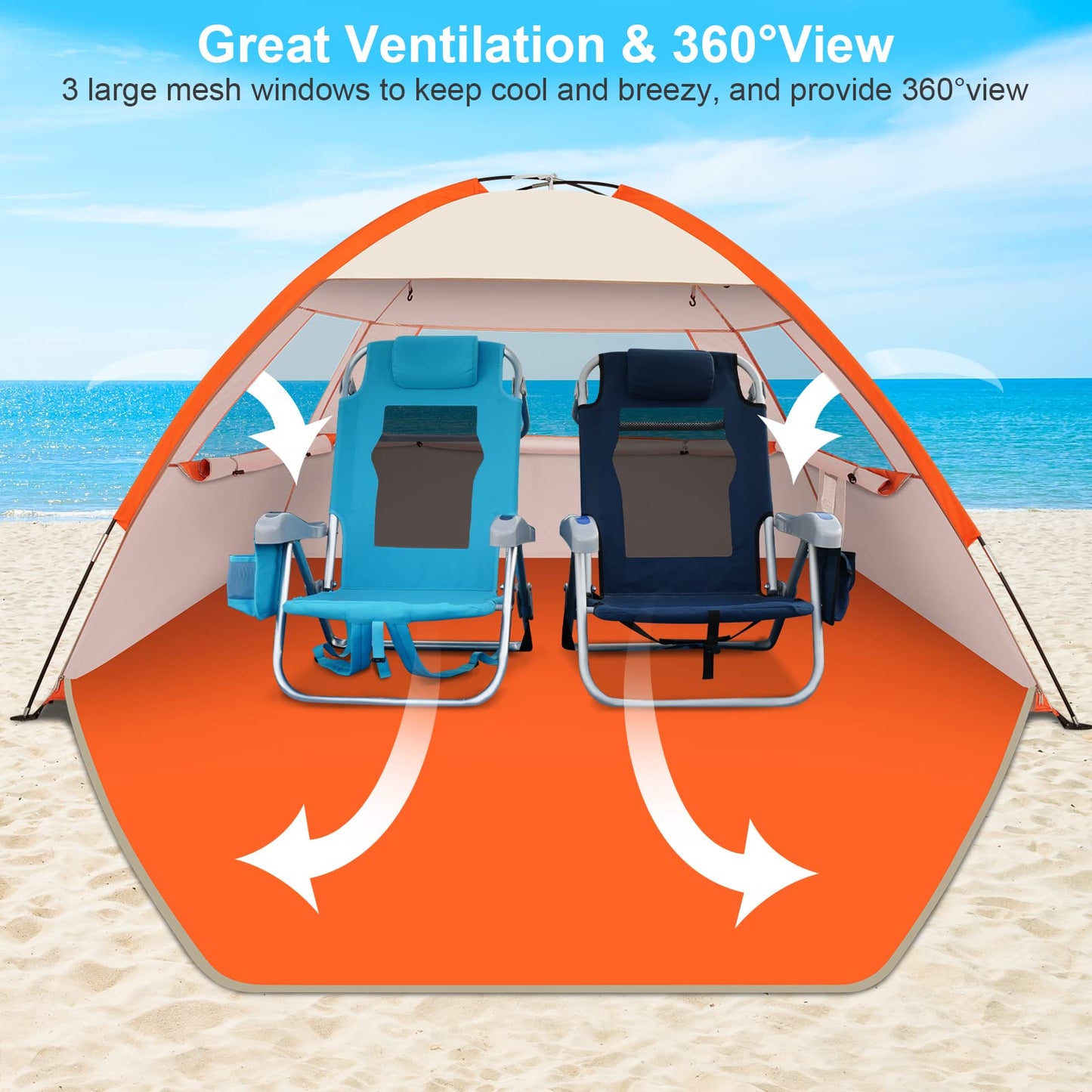 Gorich Beach Tent Sun Shelter for 3/4-5/6-7/8-10 Person with UPF 50＋ UV Protection, Lightweight & Easy Setup Beach Shade Canopy, Portable Beach Shade Tent Beach Cabana