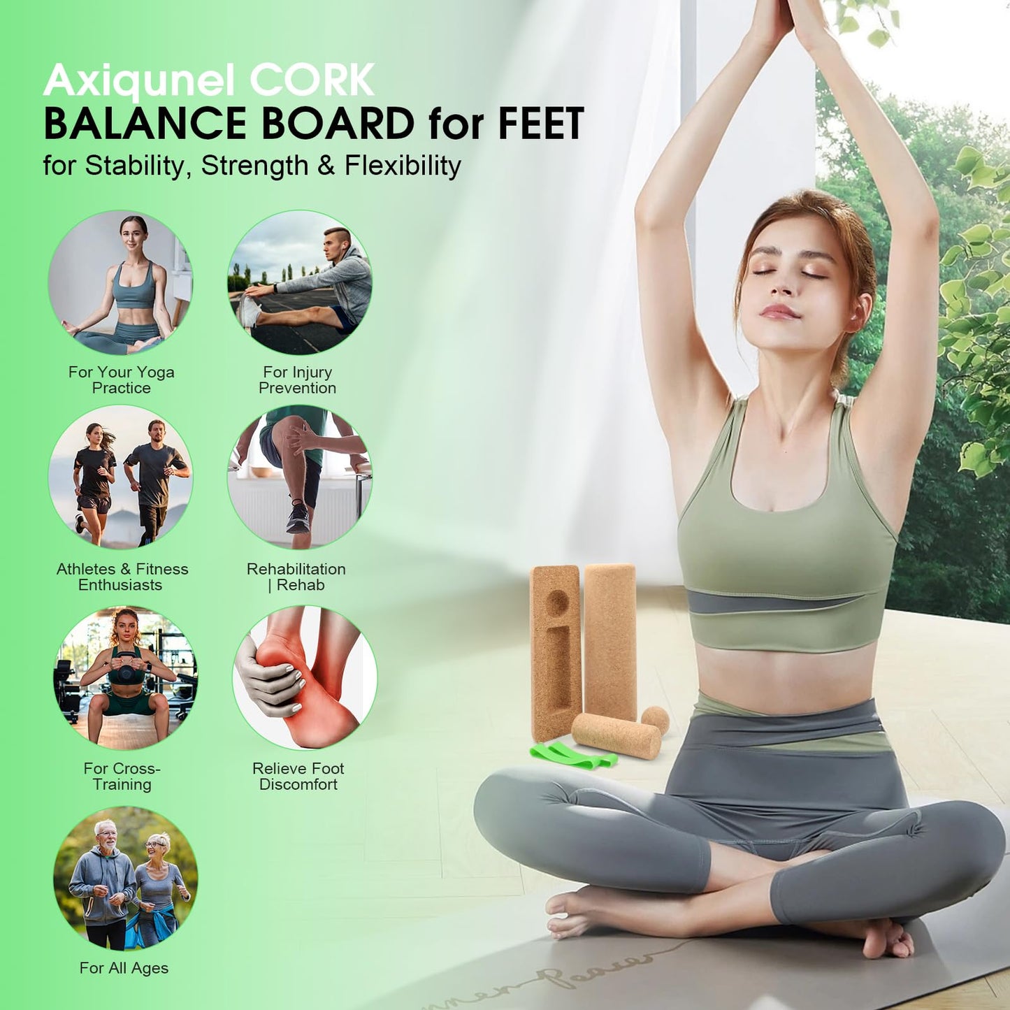 Axiqunel Balance Board, Premium Cork Balancing Board, Foot Strengthener for Enhanced Foot Function, Ankle Stability Trainer for Balance Stability, Improve Mobility & Prevent Falls