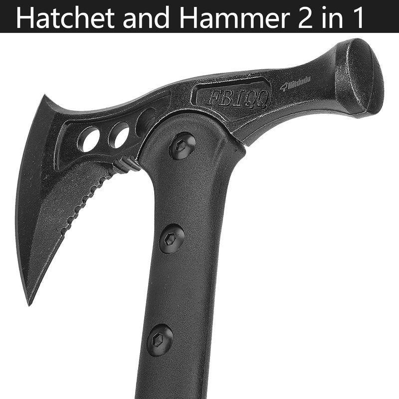 Hitdudu Camping Axe, Survival Chopping Hatchet with Sheath, Tactical Tomahawk with Hammer, Nylon Fiber Handle for Outdoor Survival Hiking Camping