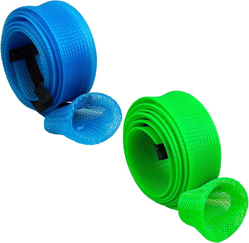 Fishing Rod Sleeves - 2PCS Braided Mesh Covers for Spinning, Casting & Fly Rods | Elastic Lanyard, Durable & Travel-Friendly
