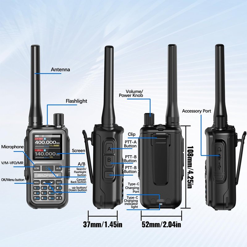 Baofeng UV-5R Mini Ham Radio Long Range Handheld Two Way Radio NOAA Weather Radio Dual PTT Rechargeable Walkie Talkies Longe Range APP Programming Copy Frequency 999CH USB-C Charging Survival Radio