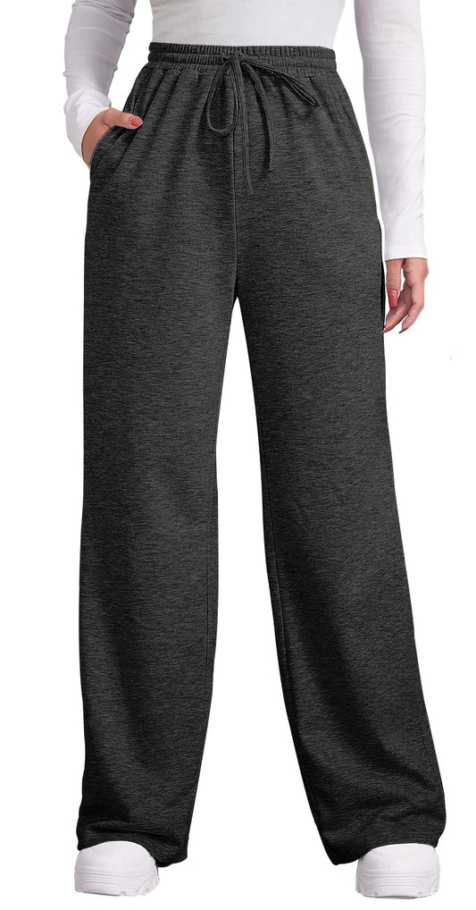 OFEEFAN Women Sweatpants Winter Long Elastic Waist Loose Pants for Women with Pockets Dark Grey XL