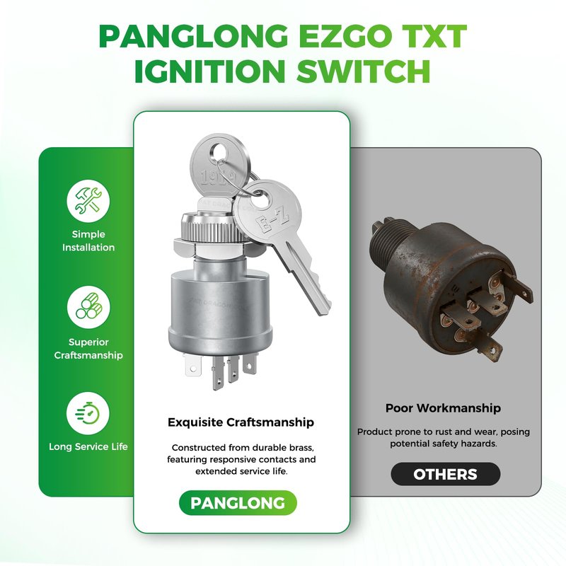 Panglong Golf Cart TXT Ignition Switch -4 Terminal, EZGO TXT Key Switch, Suitable for 1981-up EZGO TXT, Medalist, Workhorse, ST, Shuttle, and Marathon; OEM #33639-G01