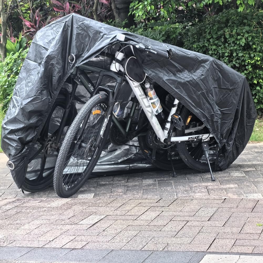 Bike Covers for 2 or 3 Bikes, 2XL Large Outdoor Waterproof Bicycle Covers with Lock Hole for Mountain Road Electric Bicycle Bikes