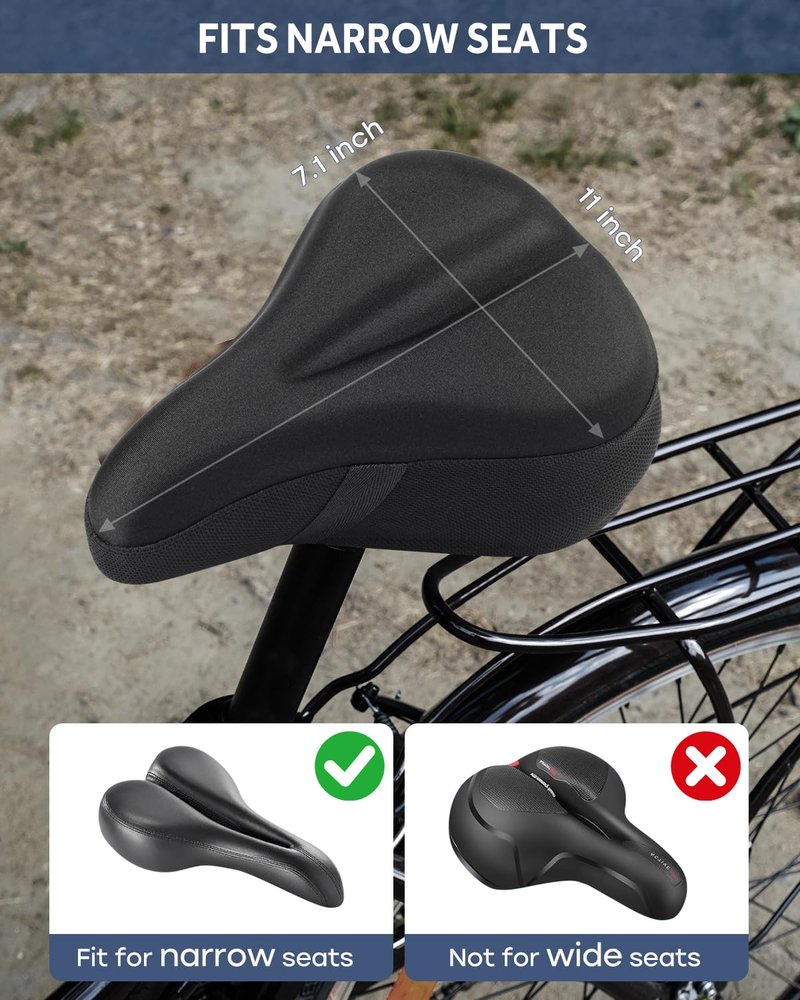 Bike Seat Cushion, Comfortable Bicycle Saddle Cover for Indoor and Outdoor Cycling, Padded Gel Cover for Exercise, Mountain & Road Bikes, Universal Fit for Peloton & Stationary Bikes (Black-S)