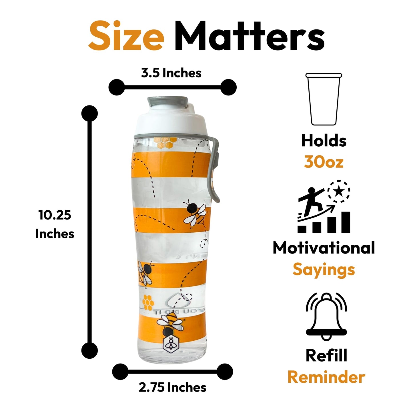 Biddlebee Hydration Tracker Water Bottles with Times To Drink | Motivational Water Bottle with Time Marker | BPA Free Gym Water Bottle with Chug Cap & Carry Loop