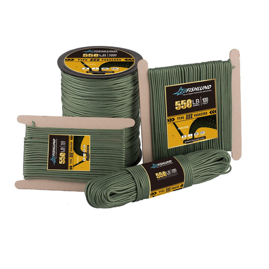 FISHLUND Paracord 550 lb, 7 Strand Type III Paracord Rope 50ft 4mm, High Strength Nylon Parachute Cord for Camping, Survival, Tactical and Hiking, Olive Green