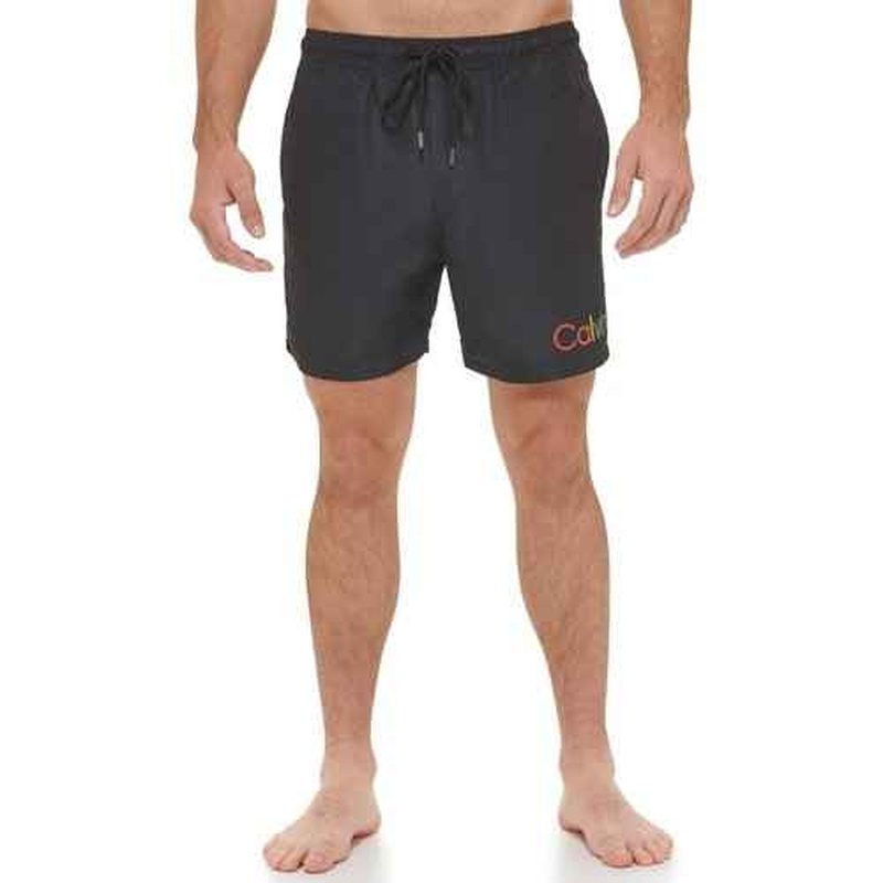Calvin Klein Men's Standard UV Protected Quick Dry Drawstring Solid Swim Trunk, Black Pride, Large