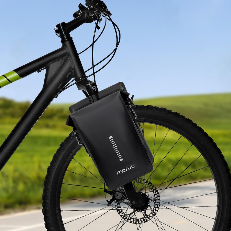 MOSISO Bike Front Fork Bag Waterproof 6L Bike Pannier Saddle Bicycle Fork Rack Bag, Bicycle Shoulder Pouch Cycling Accessories Pouch with Reflective Strips for Road Mountain Cycling, Black