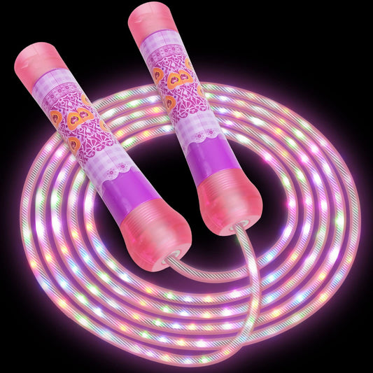 Jump Rope for Kids Ages 4-8-12+, Adjustable Size Led Jump Rope Light Up Skipping Rope with Colorful Lights for Teens Adults Glow Party Favor Outdoor Indoor Exercise Fitness Activity - Pink