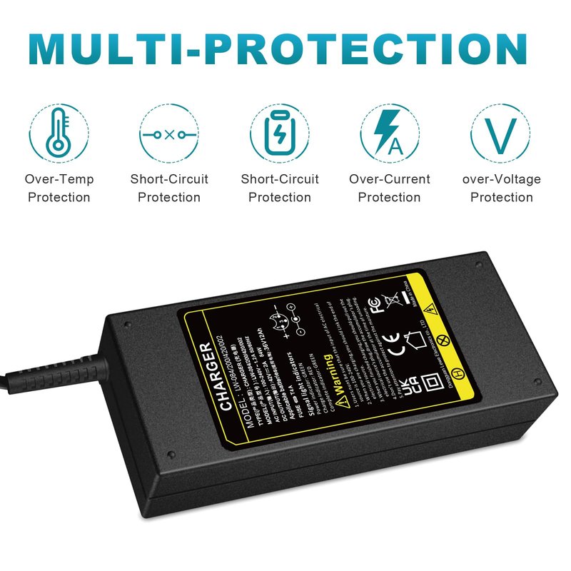 Futurebatt Electric Bike Battery Charger Output 42v 2a with 3-Pin XLR Connector Male for 36V Ebike Battery Adapter Power Cord