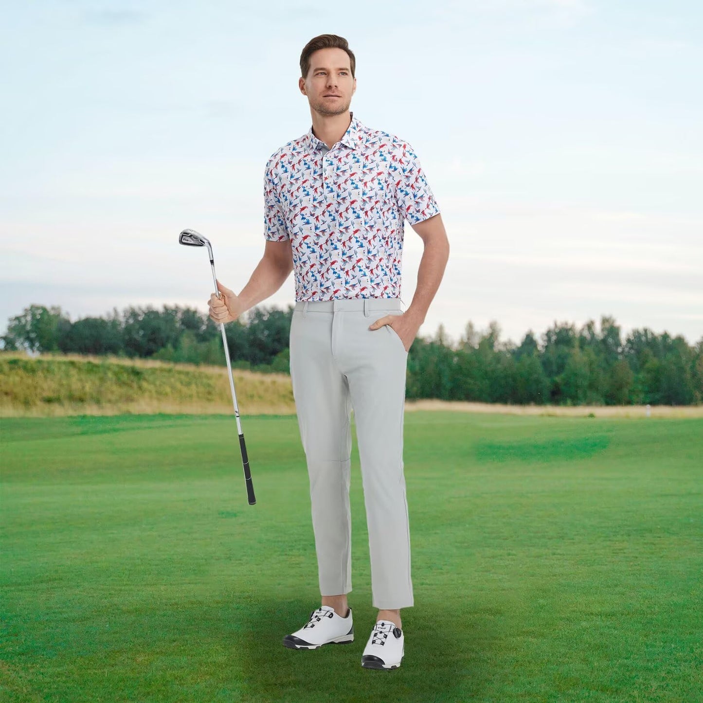 M MAELREG Golf Shirts for Men Dry Fit Print Patterns Performance Moisture Wicking Mens Polo Shirts Short Sleeve