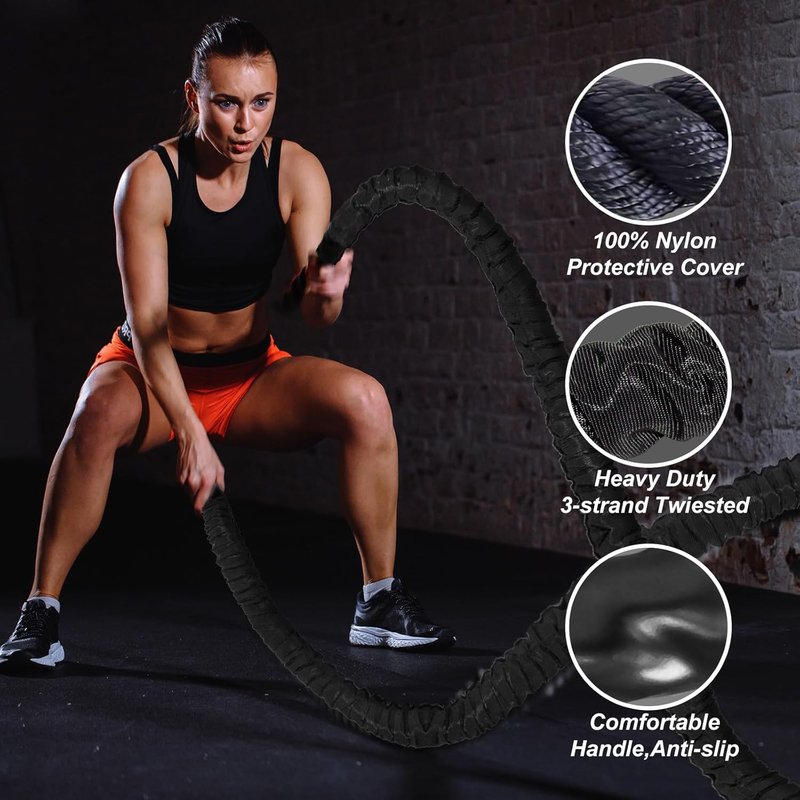 Battle Rope - Heavy Duty 1.5 Inch Diameter | 30FT/40FT/50FT Pink Exercise Ropes for Home Gym Workouts