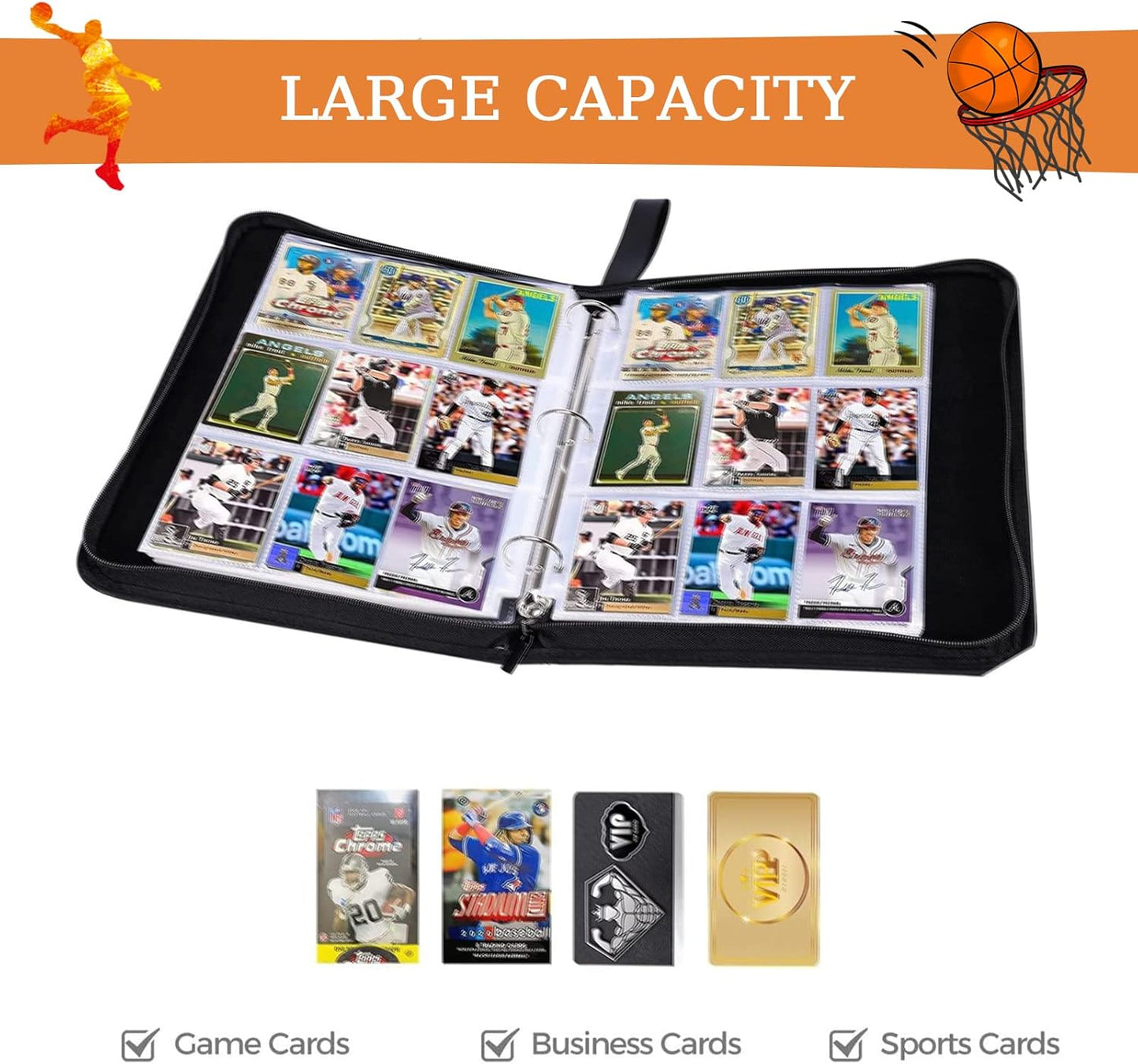 Basketball Cards Binder - 900 Pockets Trading Card Holder Album | Includes 50 Removable Sleeves