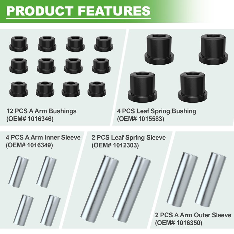 10L0L Golf Cart Front Lower Spring & Front Upper A-Arm Bushing Sleeve Kit for Club Car DS Gas & Electric 1992-up, Replace OEM #1016346 1016349 1016350 1012303 1015583