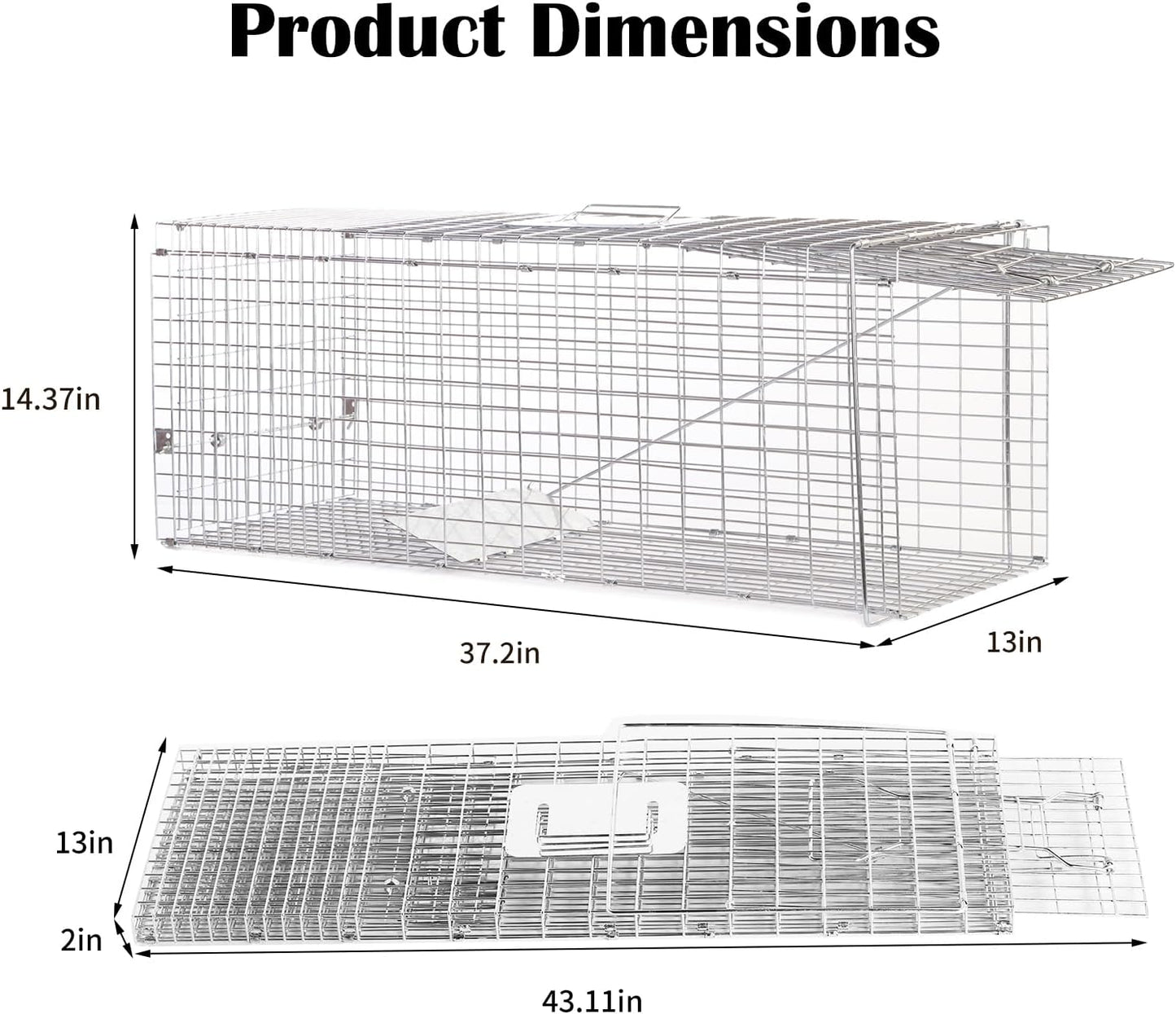 Live Animal Trap for Cats, Raccoons & Rabbits - Steel Foldable with Pedal Triggers | 37.2 x 13 x 14.37 Inches