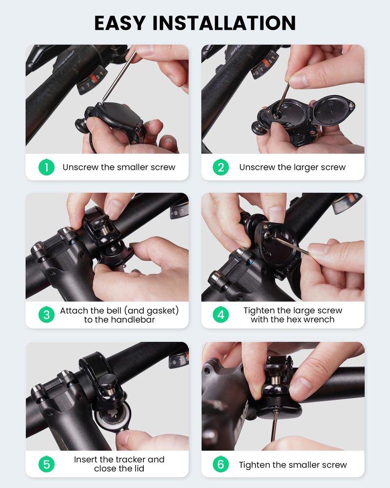 RAVEMEN Q2 Bike Bell Compatible with AirTag, Loud Hidden Bicycle Bell for Adults and Kids, Fit 0.87''/22.2, 1''/25.4, 1.25''/31.8mm Handlebars