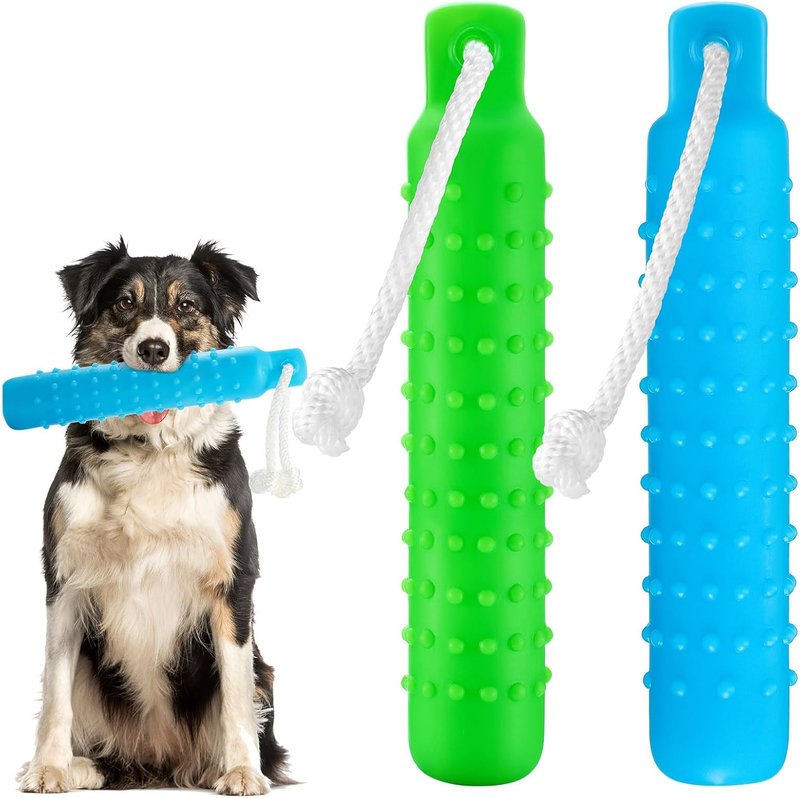 Dog Float Bumper Toy - 2 Pcs Lightweight Retriever Dummy for Pool Fetch | 11 x 2 Inch, Blue & Green