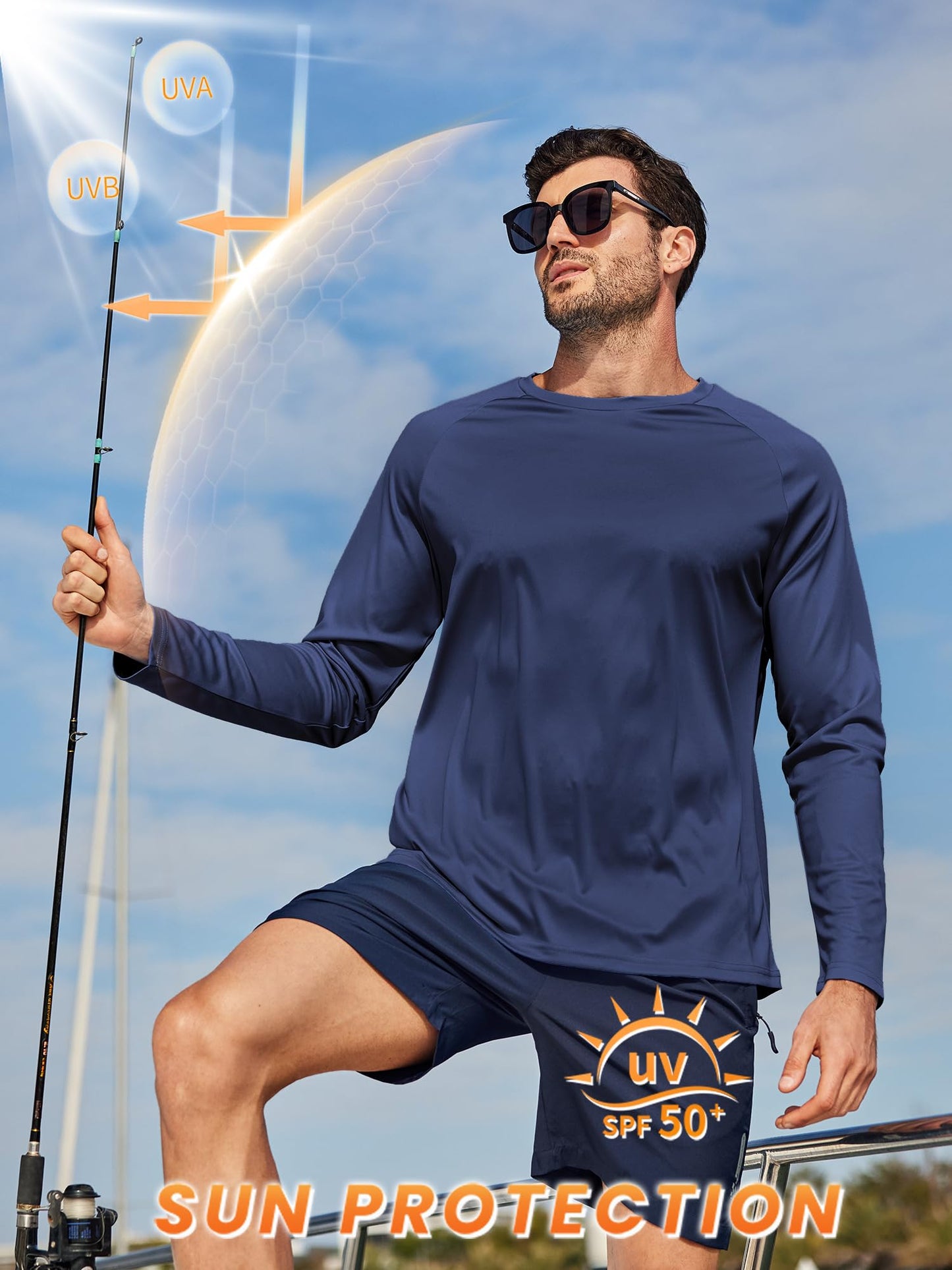 ZITY 3 Pack Mens Long Sleeve T Shirts Crew Neck Tee UPF 50 Sun Protection Moisture Wicking for Hiking Fishing Workout Gym Running