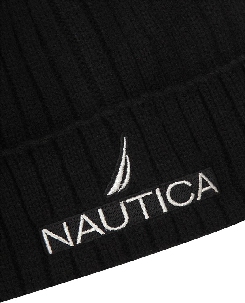 Nautica Mens Beanies - Cozy Warm Knitted Skull Cap Beanie Hats for Men, Soft Fleece Lined Winter Hat for Cold Weather, Obsidian