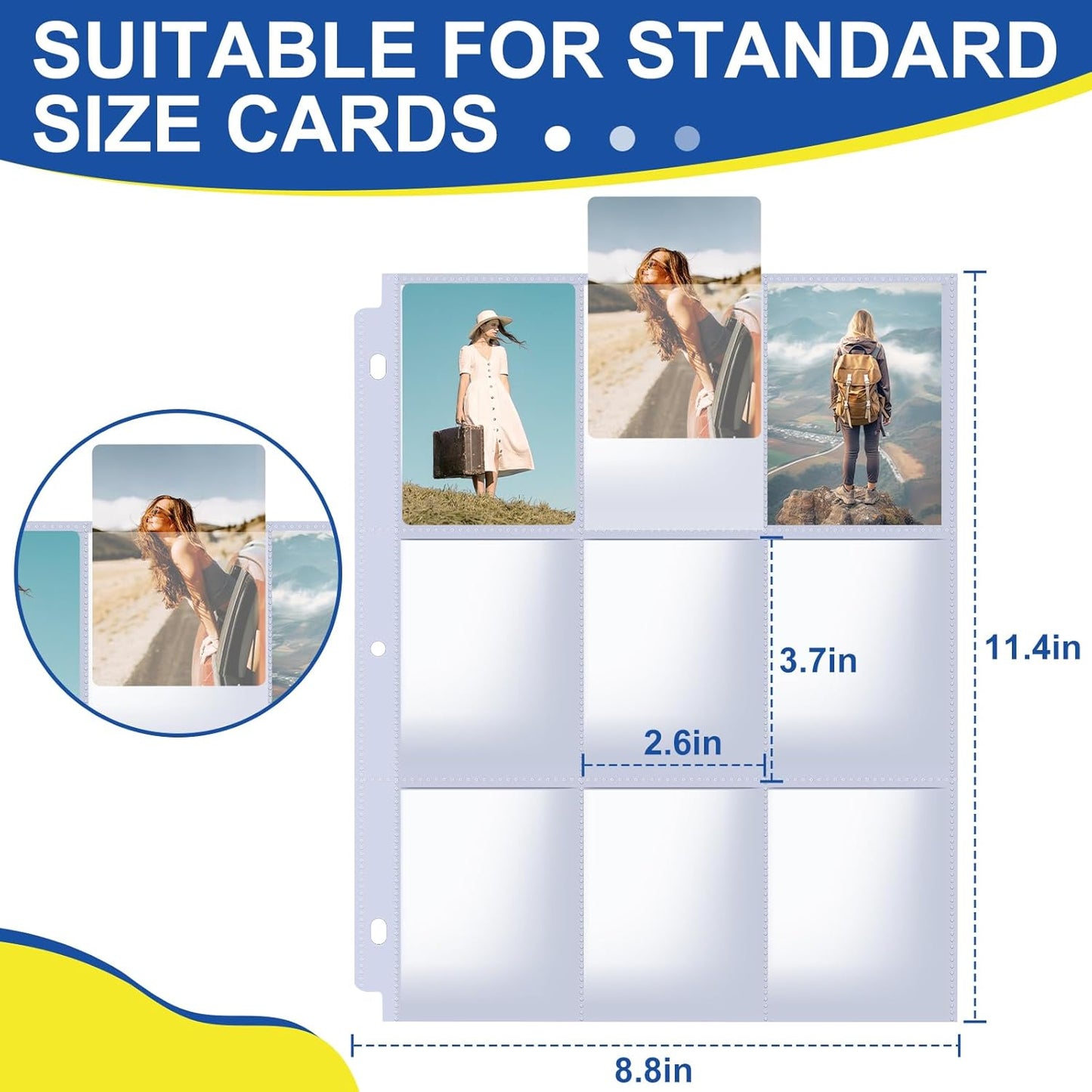 7200 Pockets Card Sleeves Binder - 9 Pocket Trading Card Sleeves for 3 Ring Binders | Fits Baseball, Football & Business Cards (400 Pages)