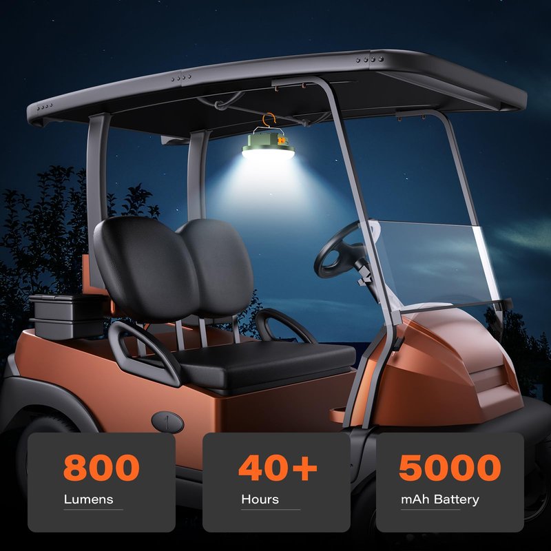 A2C Universal Magnetic LED Light - 800lm Ultra Bright, 5000mAh, Lasts 40H Runtime, USB Rechargeable, Magnetic+Hook Mount for Golf Cart/Camping/Roof/Outdoor