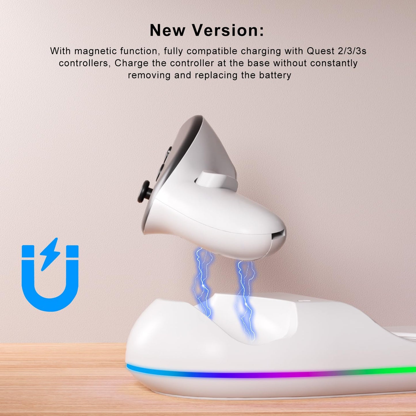 GearSpire Charging Dock Station for Quest 2/3/3S, White RGB LED Stand with USB-C Fast Charging, Controller Charger, VR Headset Accessories