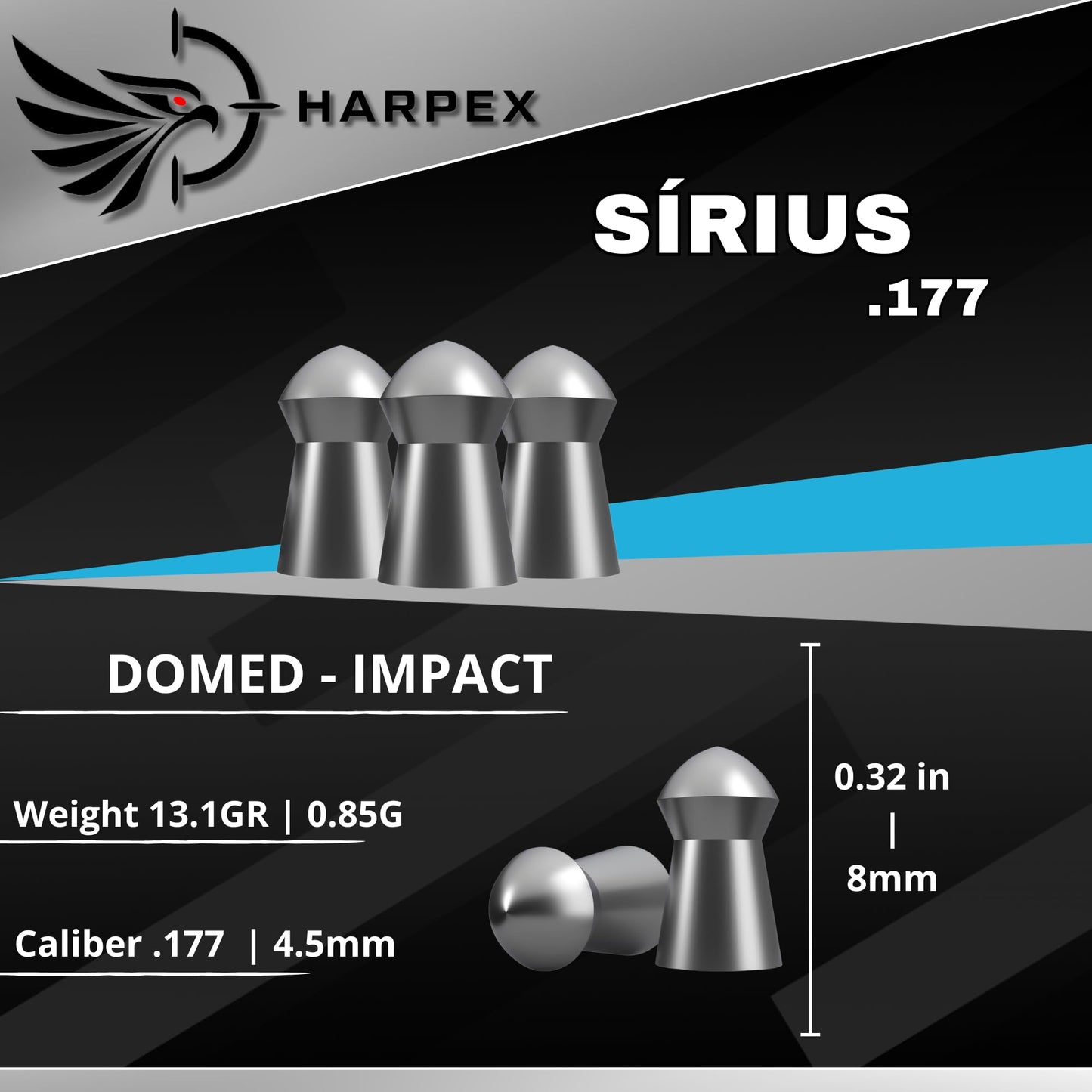 Harpex Sirius .177 Cal Airgun Pellets – 13.1 Grain Domed Design – Precision Lead Pellets for Target Shooting, Practice & Sport – High Accuracy & Consistent Performance – 400 Count