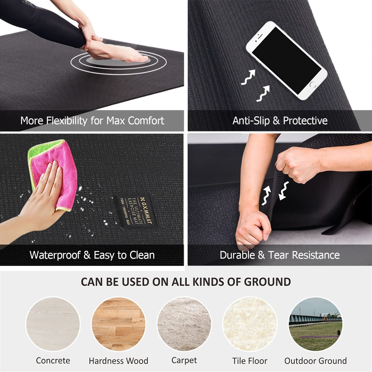 GXMMAT Extra Large Yoga Mat 12'x6'x7mm, Thick Workout Mats for Home Gym Flooring, Non-Slip Quick Resilient Barefoot Exercise Mat for Pilates, Stretching, Non-Toxic, Extra Wide and Ultra Comfortable