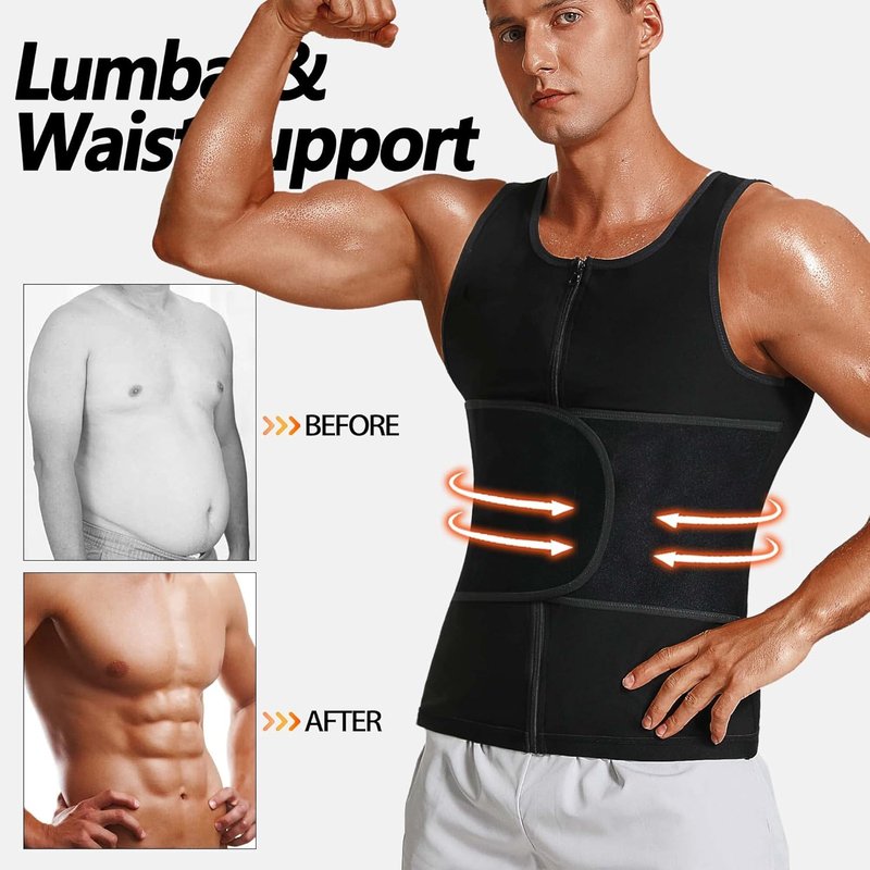 Sauna Vest for Men - Adjustable Waist Trainer with Zipper | Workout Sauna Suit