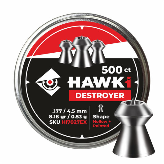 Hawki Airgun Pellets -.177/4.5mm Caliber (8.18 gr/0.53 g) 500 ct Hi7027EX Hollow + Pointed