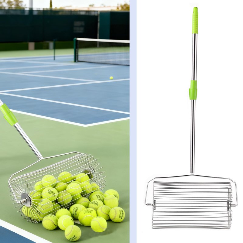 WIGERLON Tennis Ball Collector,Tennis Picker Upper for Coaches and Training Sessions,Stainless Steel Tennis Ball Retriever Holds 50 Balls