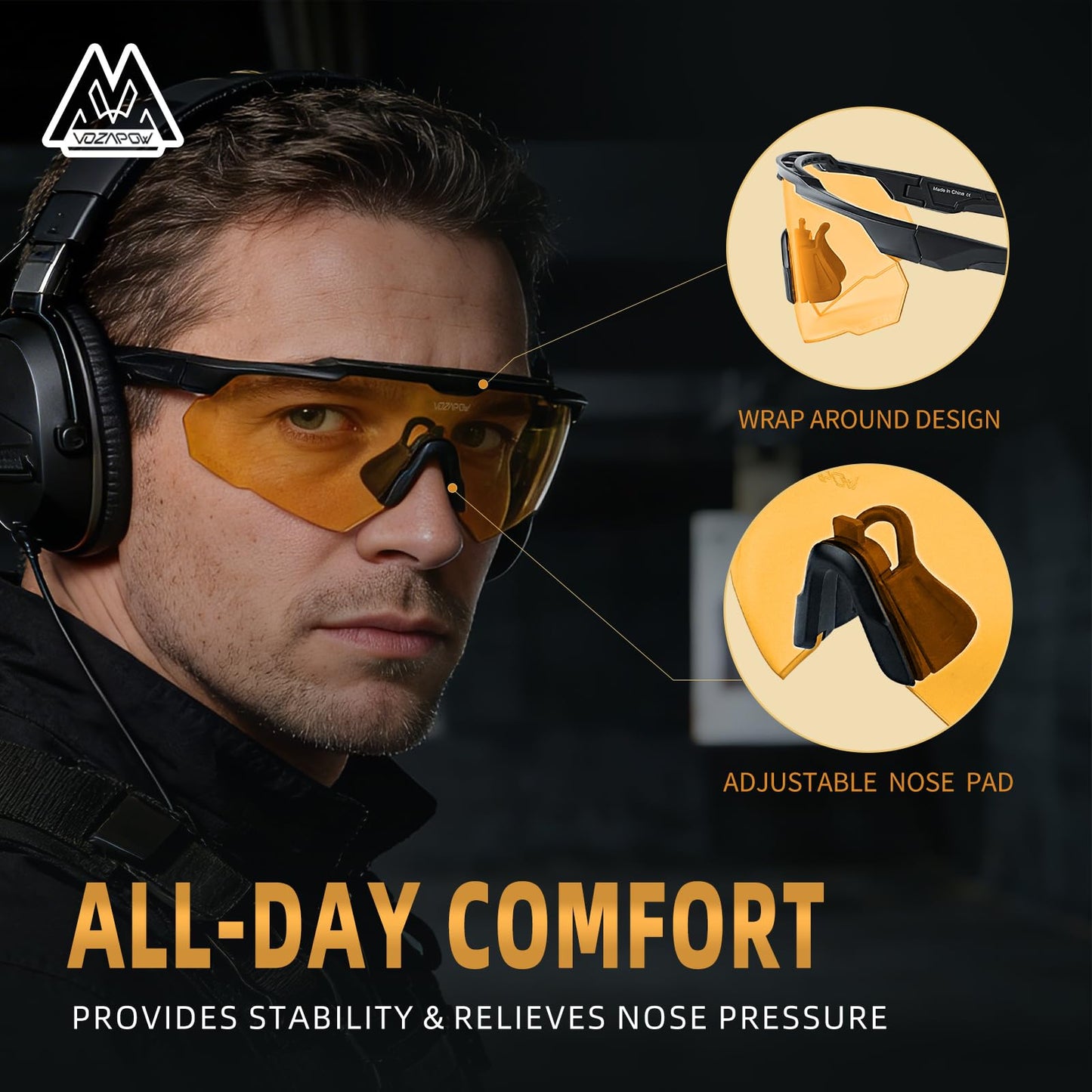 VOZAPOW Shooting Glasses Anti Fog with High Definition Lenses, ANSI Z87+ Certified Tactical Safety Glasses for Men Women