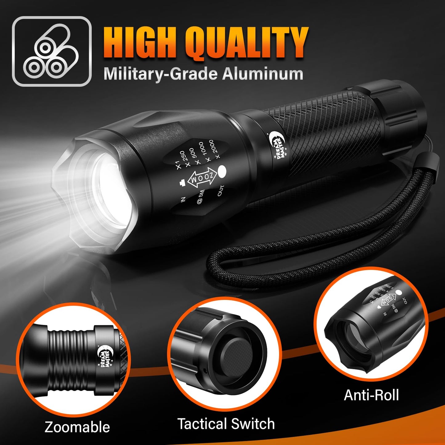 Dream Master 2 Pack LED Flashlights High Lumens with 6 AAA Batteries, 5 Modes Mini Waterproof Tactical Bright Flashlight for Camping Hiking, Fathers Day Gifts for Him, Men, Dad