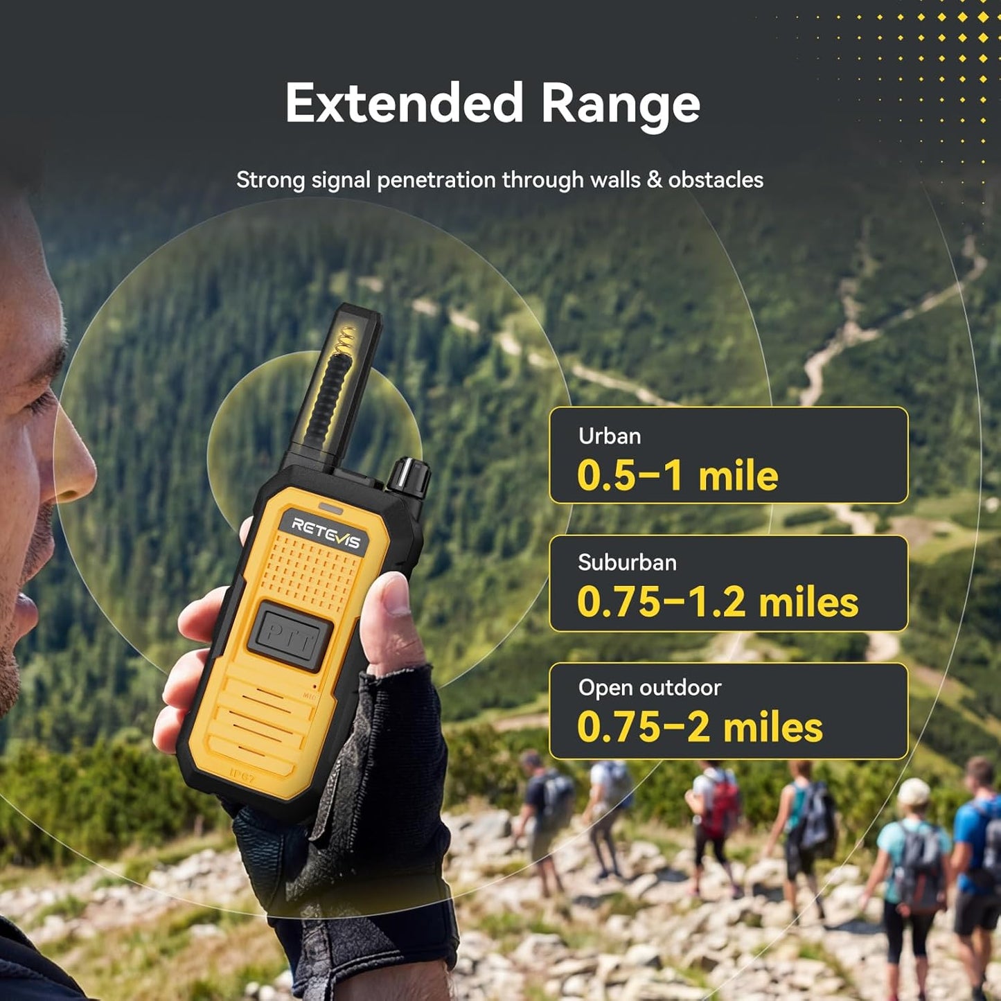 Retevis RB48A Waterproof Walkie Talkies - Long Range Two-Way Radios with Earpieces | IP67, NOAA Alerts, 23-Hour Battery (2 Pack)