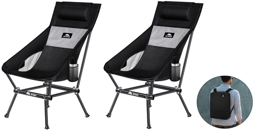 AnYoker Camping Chair, Compact Backpacking Chair, Portable Folding Chair, Beach Chair with Side Pocket and headrest, Lightweight Hiking Chair 166ZZ-SJB (Black 2 Pack)