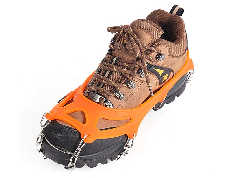 BenBoy Crampons Upgraded 19 Steel Spikes Stainless Anti Slip Ice Cleats Snow Grips Traction Safe Protect for Women Men Walking Climbing Hiking (Shoes/Boots),Dark Orange Large