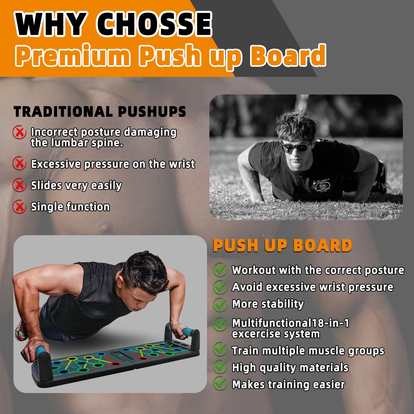 Push Up Board for Men & Women,Portable Multi-Function Foldable Pushup Fitness Stand for Floor, Fitness Strength & Exercise Training for Home Gym Workout