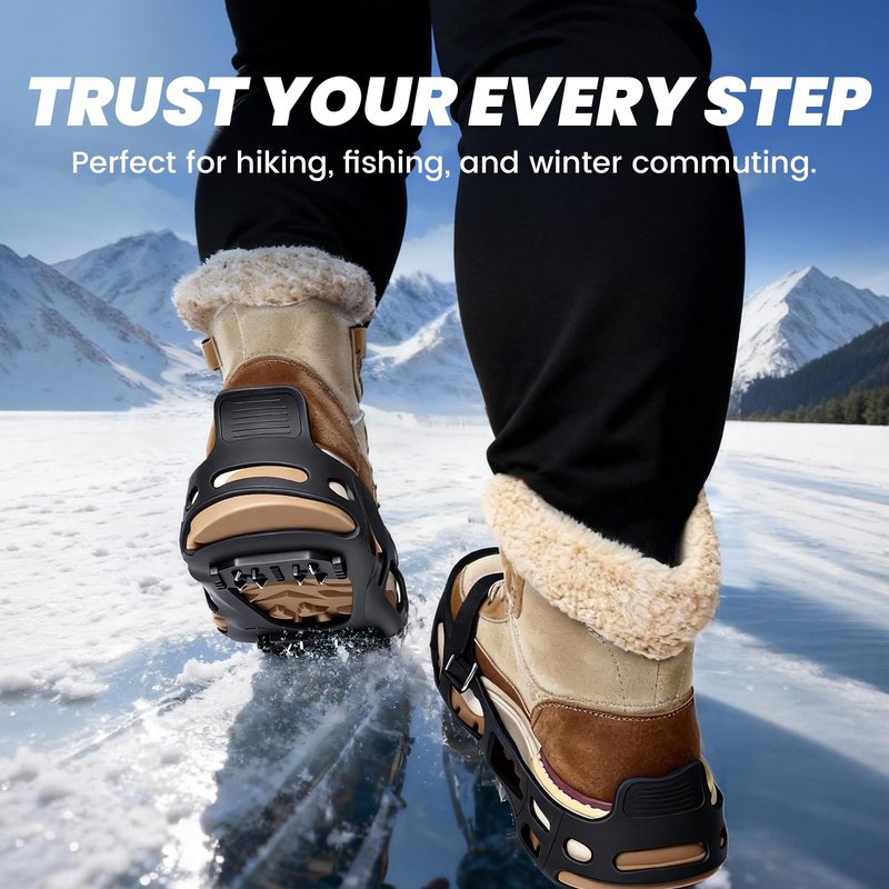 Ice Cleats, Ice Cleats for Shoes and Boots, Crampons for Shoes with 24 Spikes Anti Slip Snow Shoes (X-Large)